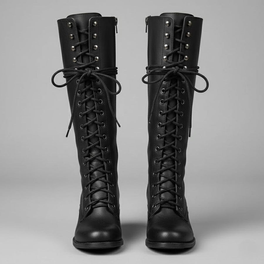 Damien | Women’s Lace-Up Knee-High Boots with Block Heel