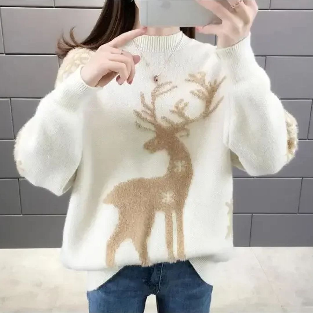Carla | Women’s Winter Sweater with Reindeer Pattern